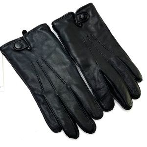 UGG Black Leather Tabbed Vent Tech Soft Stretch Gloves NEW Size L